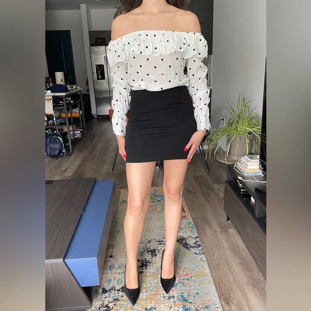 While Polka Dot Open Shoulder Top